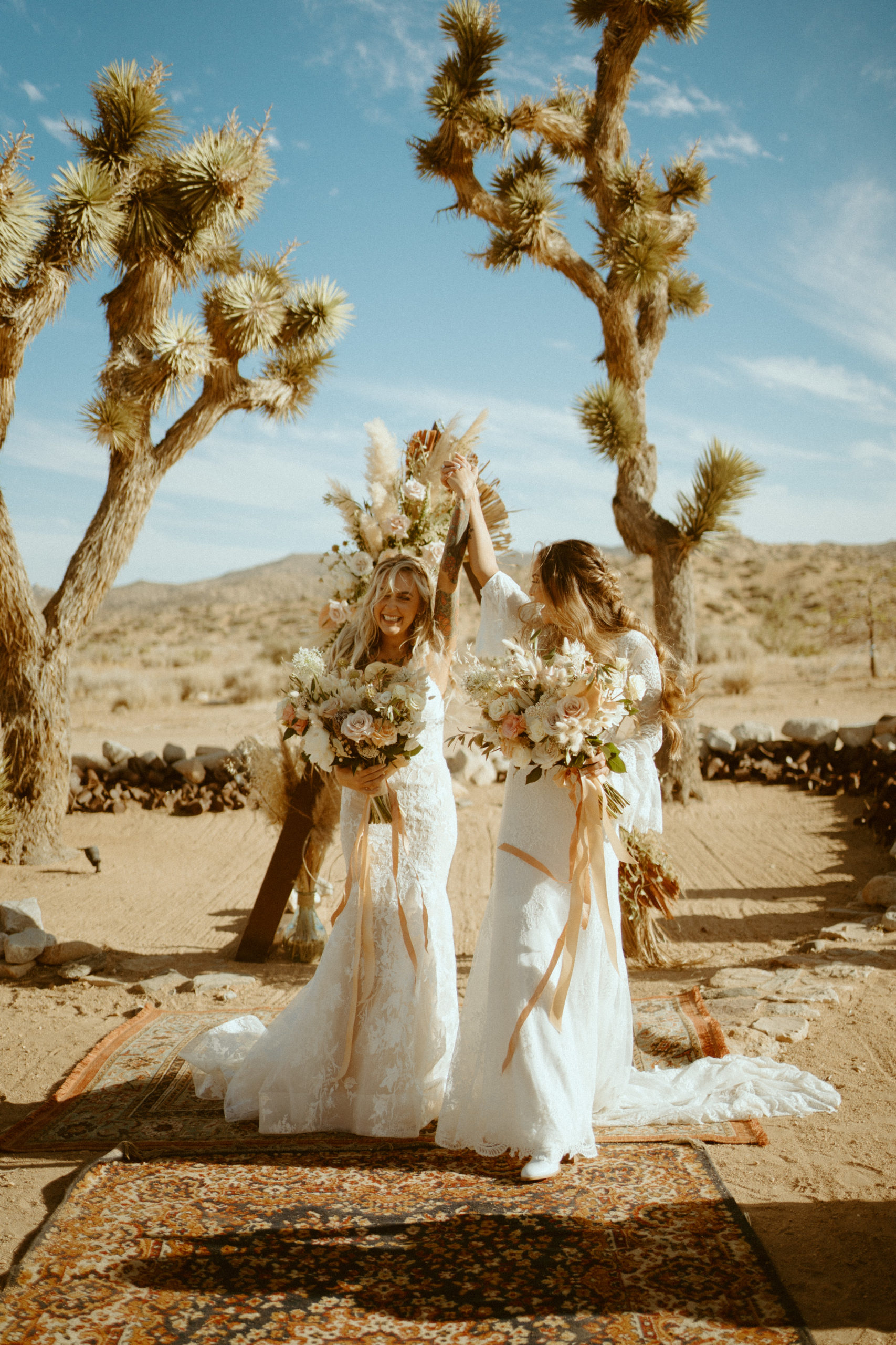 Brides Celebrate Boho Marriage in Joshua Tree California 