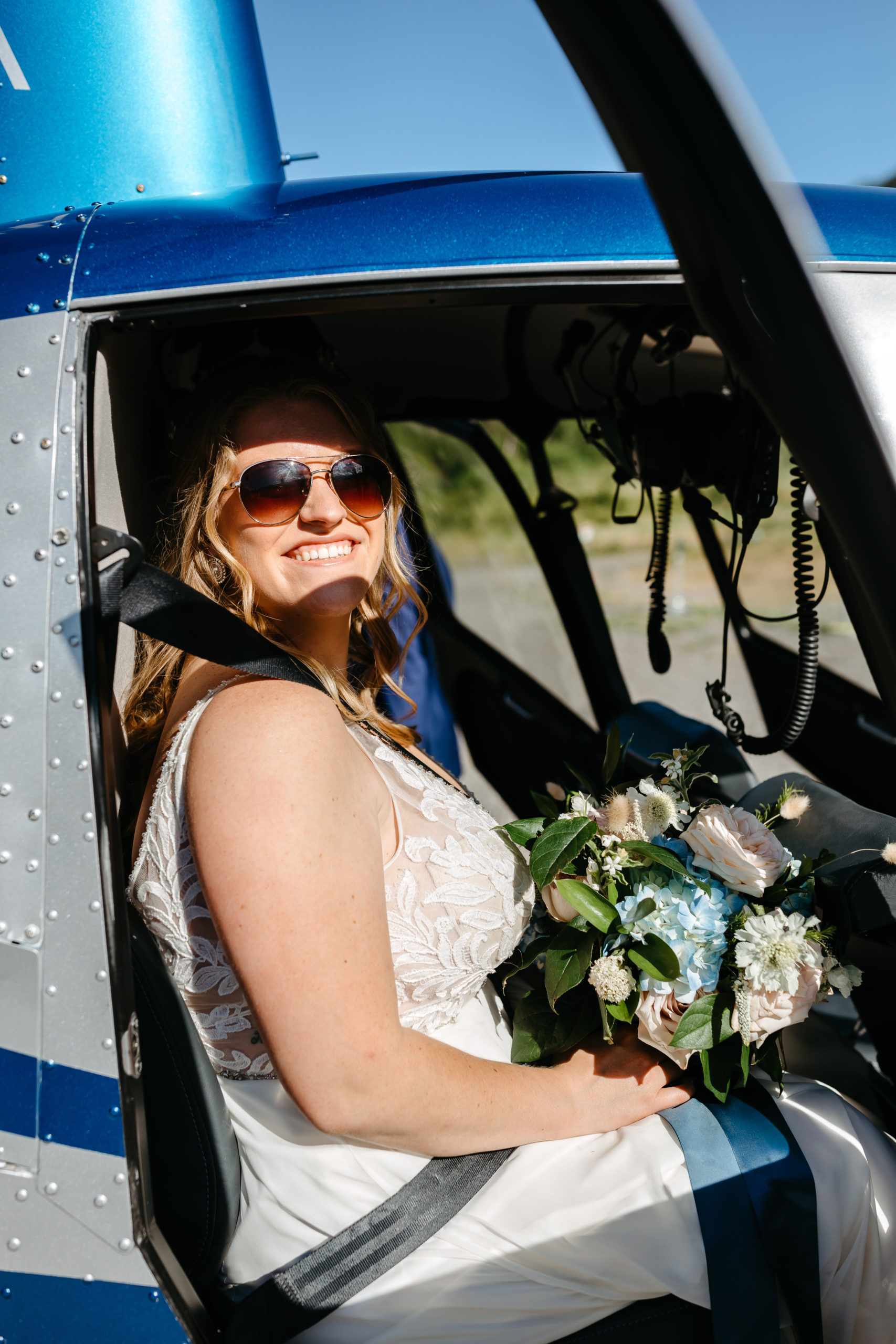 Bride in Helicopter for Elopement 