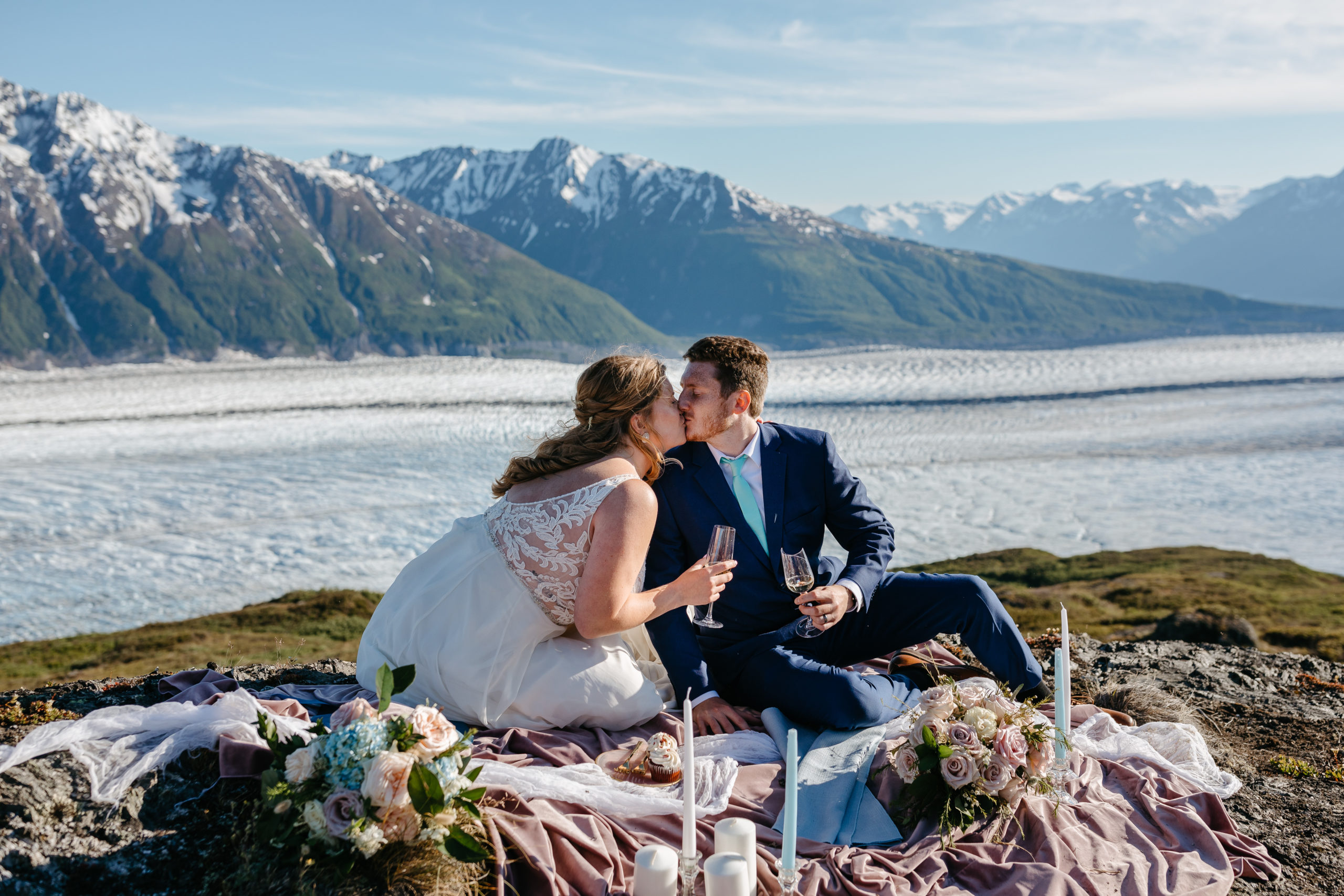 Champagne toast for Bride and Groom in Alaska 