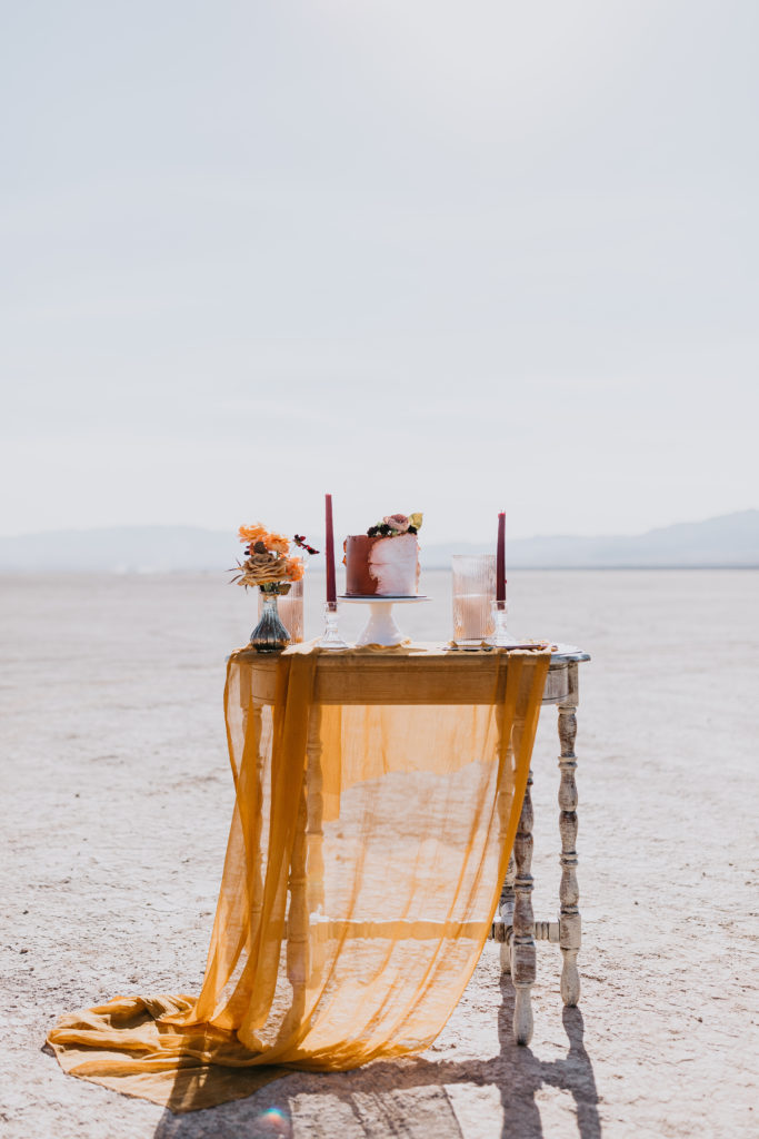 Elopement Cake at the Dry lake Bed