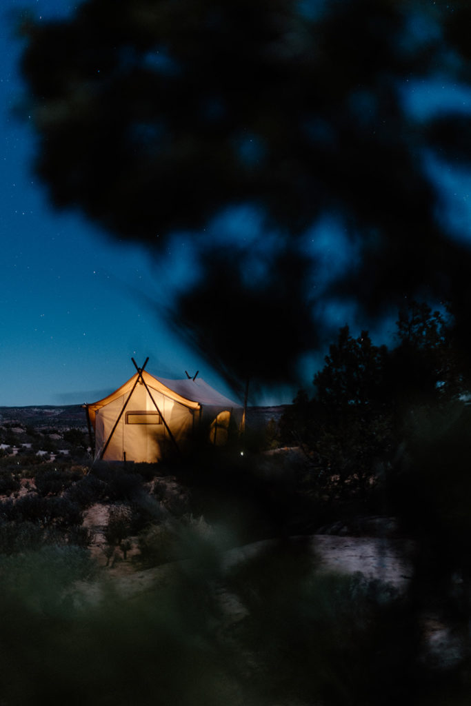 Glamping Tent at night in Adventurous Elopement in Canyonlands National Park