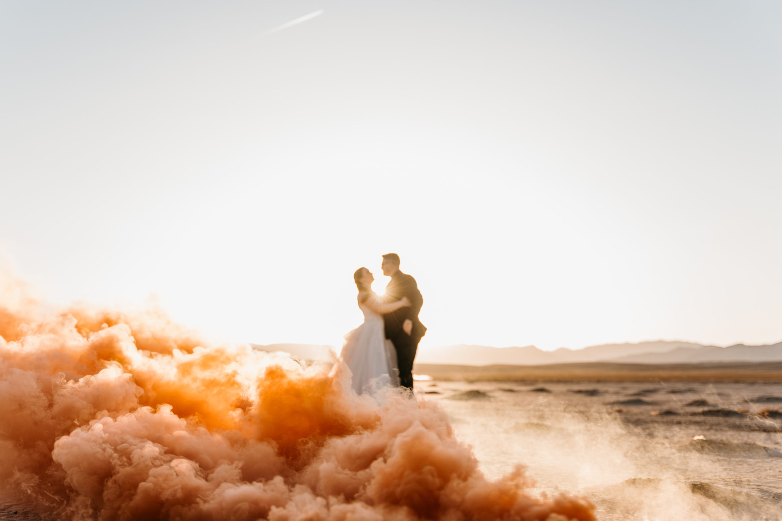 Newlyweds on Dry Lake Bed after Modern-Boho Las Vegas Elopement