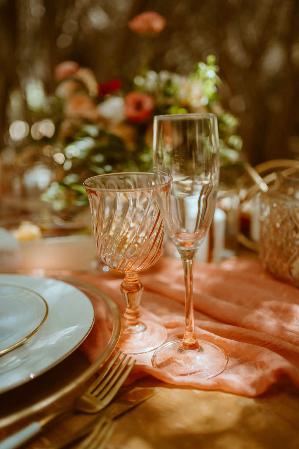 Peach glassware for peach sangria for elopement sweetheart table 