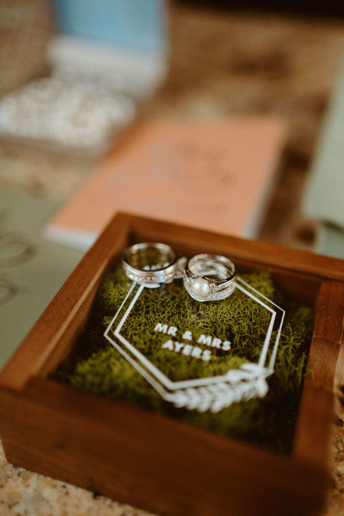 Detail Photograph of Elopement Ring Box and wedding rings 