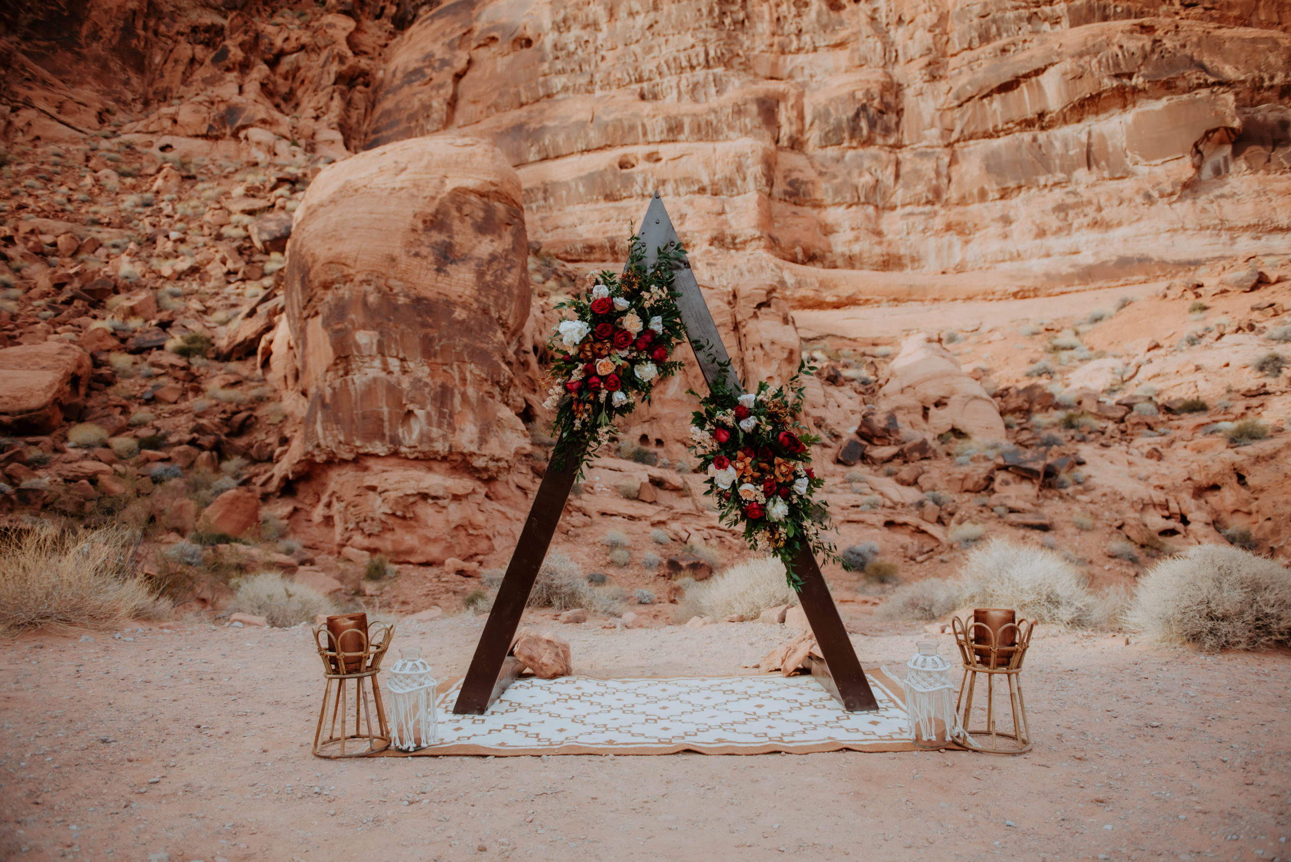 Fall Themed Ceremony Arch in the Desert at Valley of Fire 
