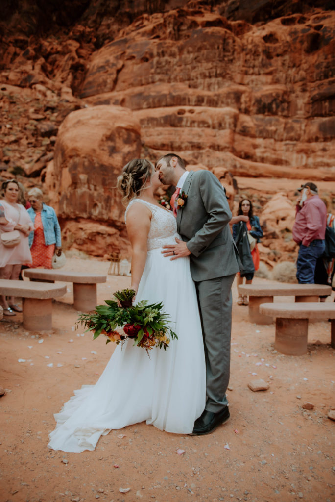 End of Aisle Kiss after getting elopement in Las Vegas desert 