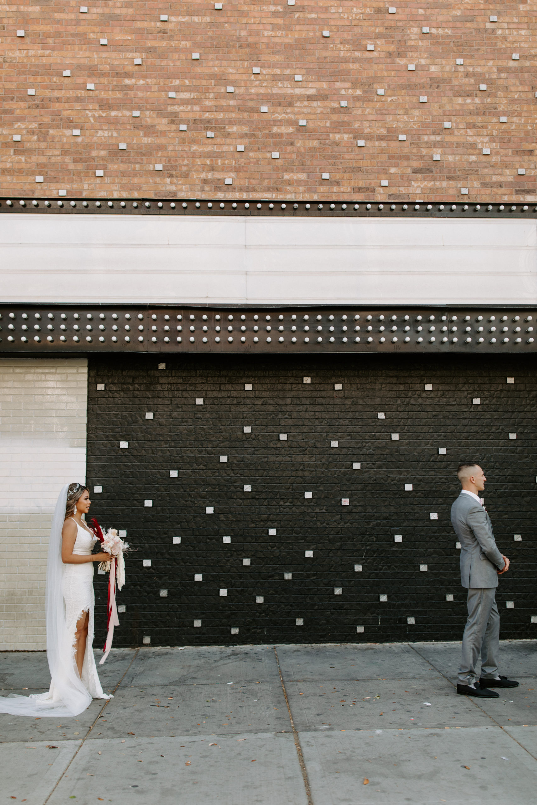 Bride and Groom prepped for First look in Downtown Las Vegas prior to Eloping in Valley of Fire 