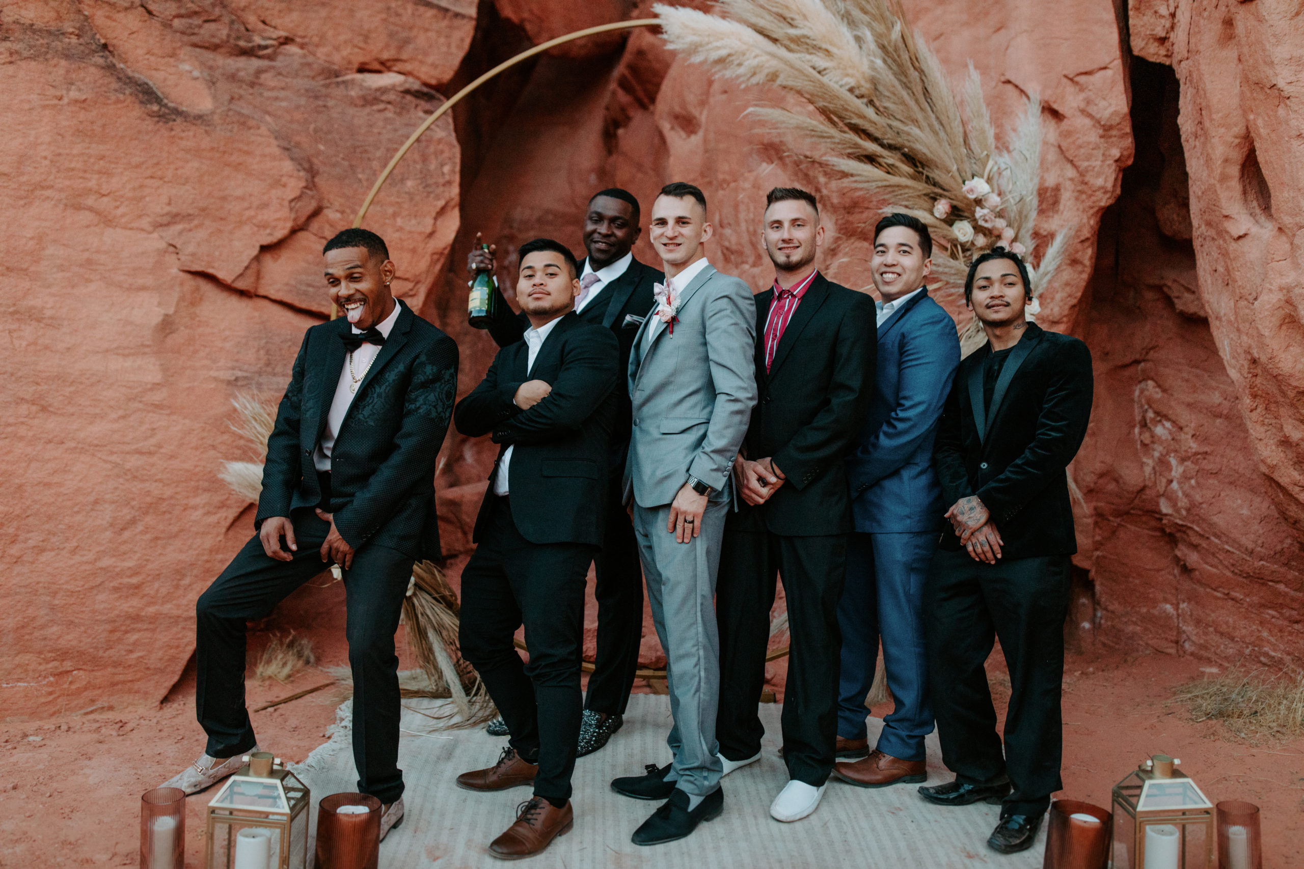 Groom with his guests during Boho Pampas Desert Elopement
