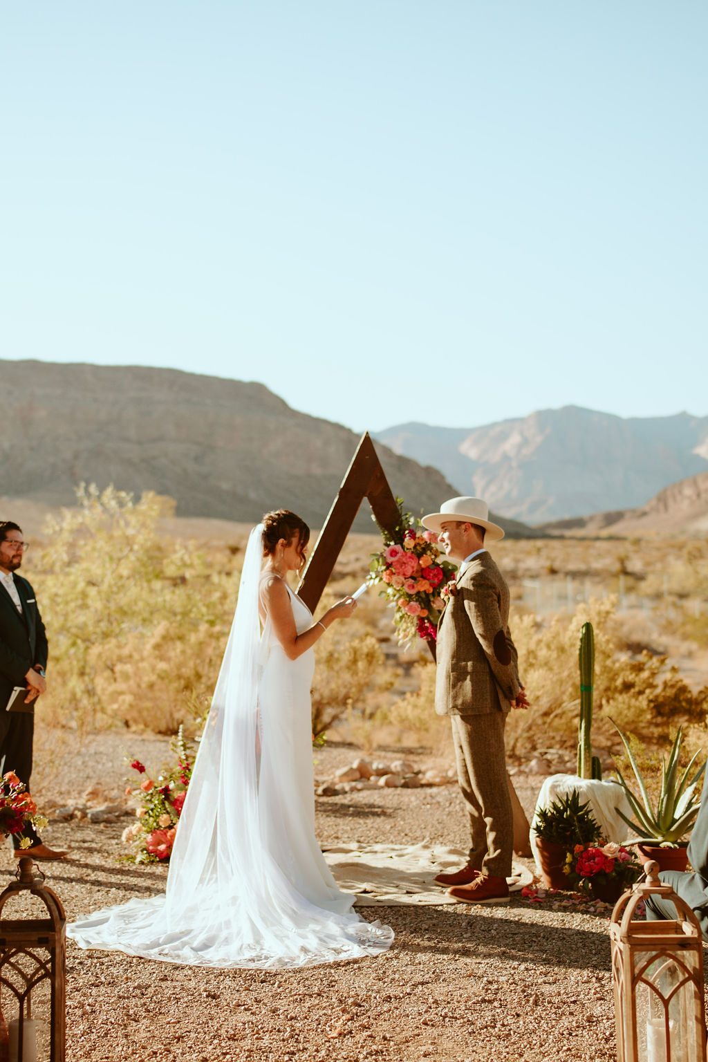 Bride reading groom vows at Cactus Joe's Wedding 