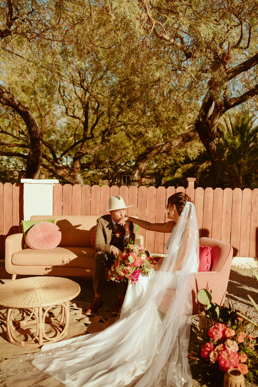 Newlyweds in Outdoor Wedding Lounge 
