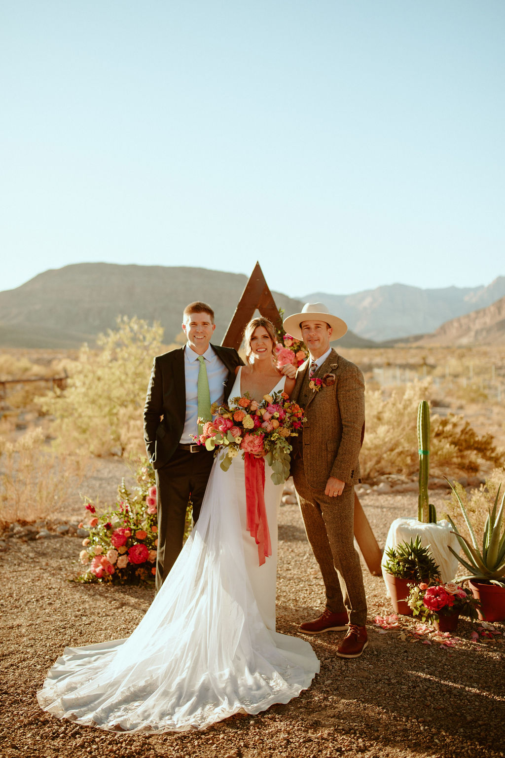 Newlyweds with Guests in Las Vegas Bright & Bold Wedding 