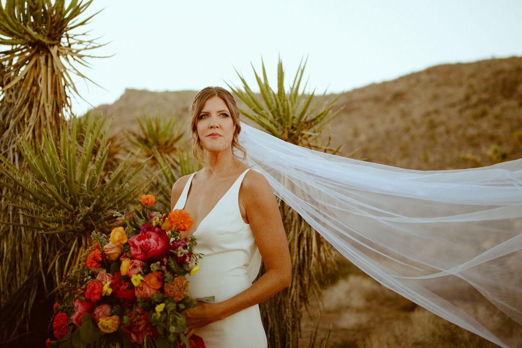 Bright & Bold Sunset Desert Wedding Bride at Cactus Nursery 
