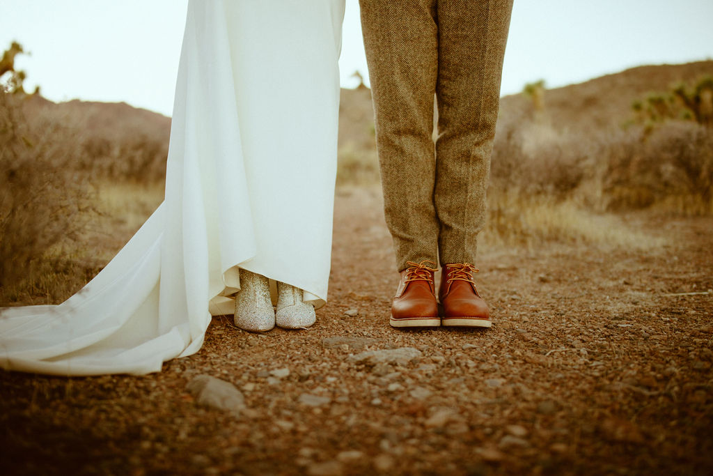Groom's Wedding Shoes & Bride's Glitter Bridal Booties in Desert 
