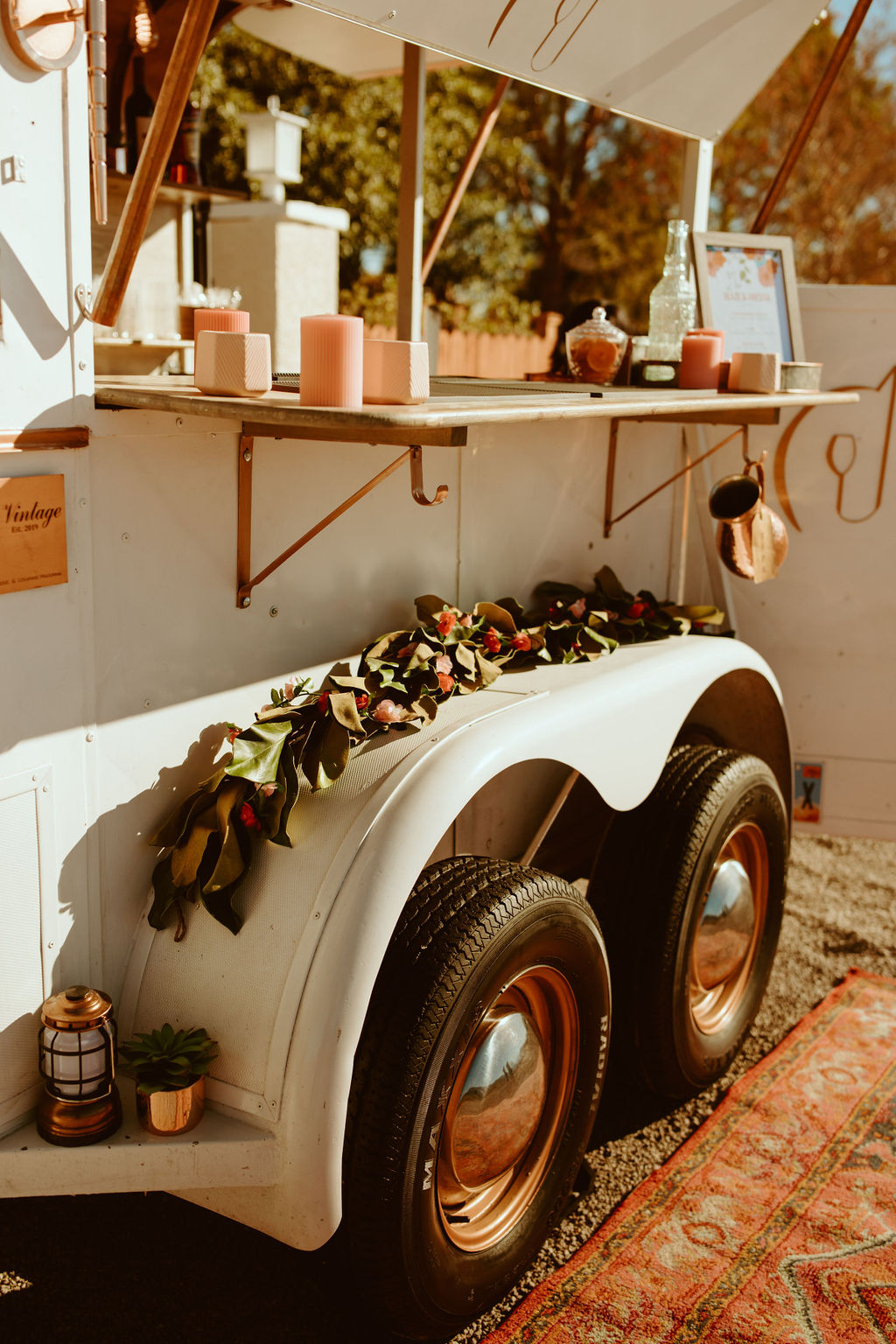 Mobile Bar Set-up for Bright & Bold Sunset Desert Wedding Cocktail Hour 