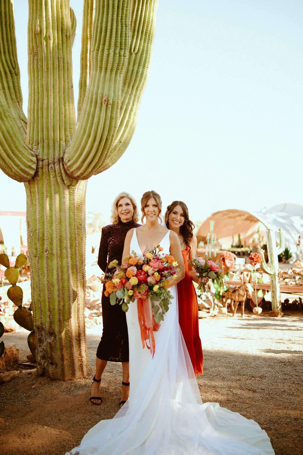 Bride with Guests next to Huge Cactus in Las Vegas 