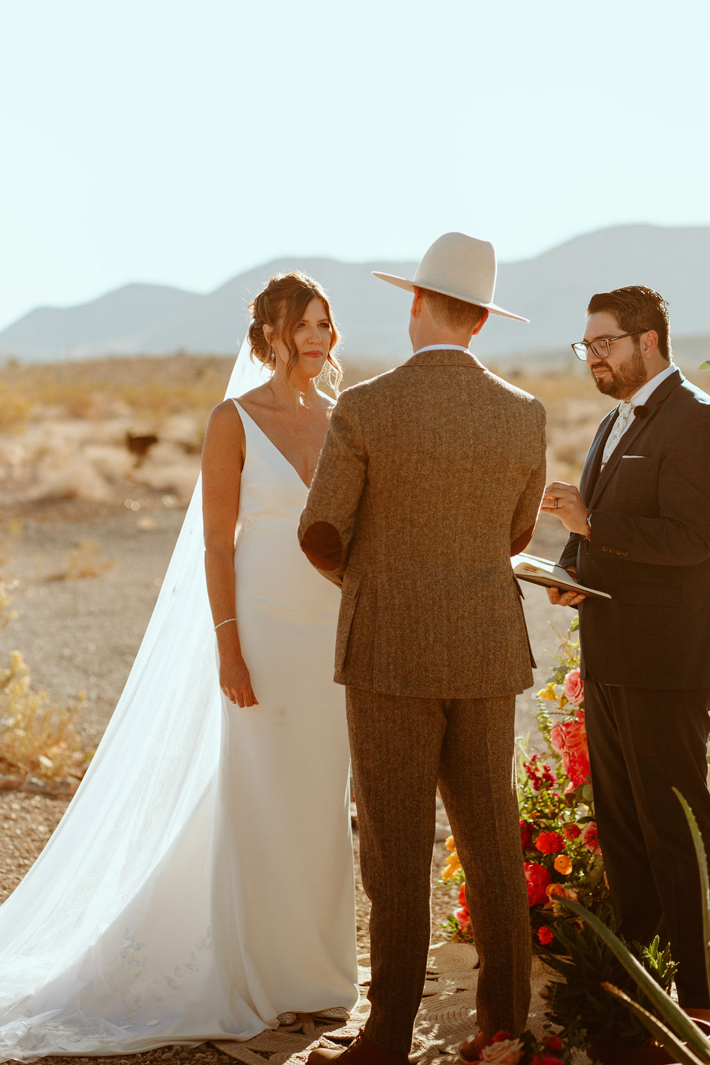 Bride and Groom getting Married in Las Vegas Desert 