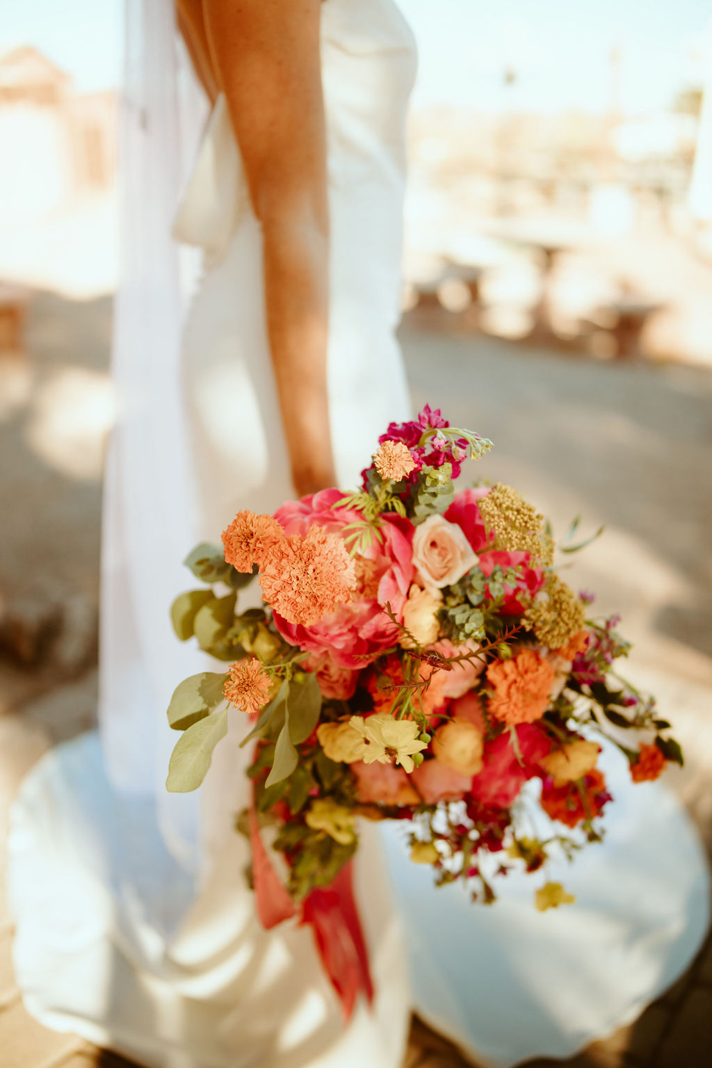 Bride's Colorful Bright & Bold Bouquet with Bright Pink, Peachy, Mustard 