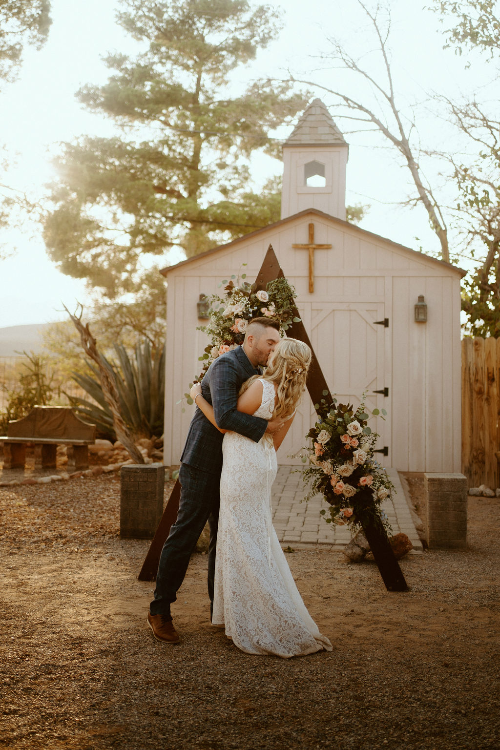 Newlyweds First Kiss at Cactus Joe's Micro-Wedding