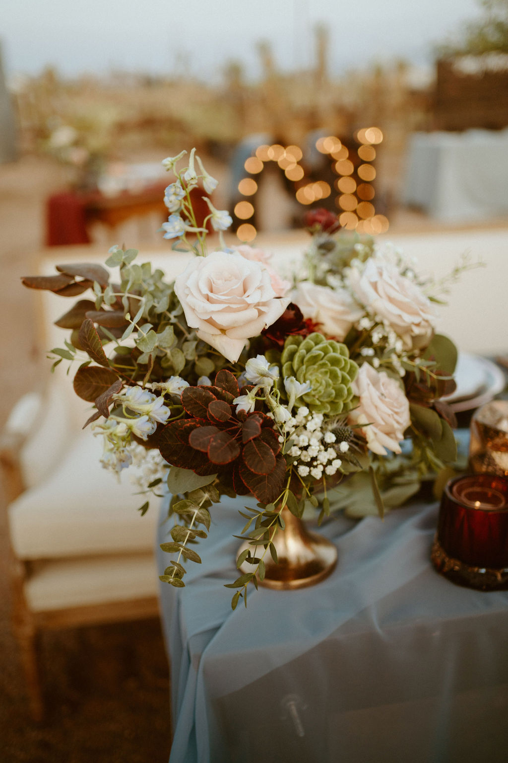 Floral Decor for Sweetheart Table with Succulents and Sage 