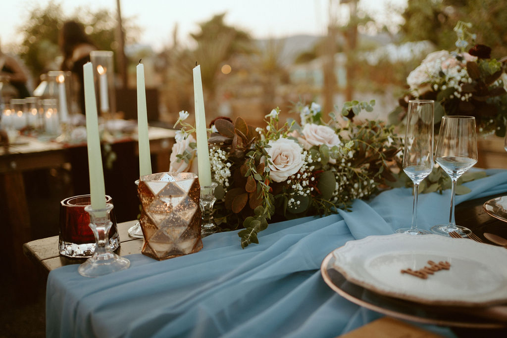 Sweetheart Table at Cactus Joe's Micro-Wedding with Floral and Taper Candles 