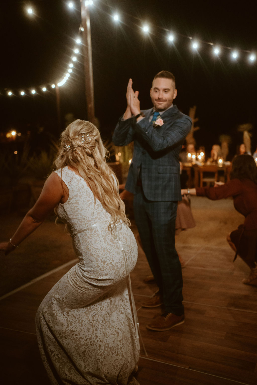 Groom Clapping While Bride Dances in Las Vegas Cactus Joe's Micro Wedding 