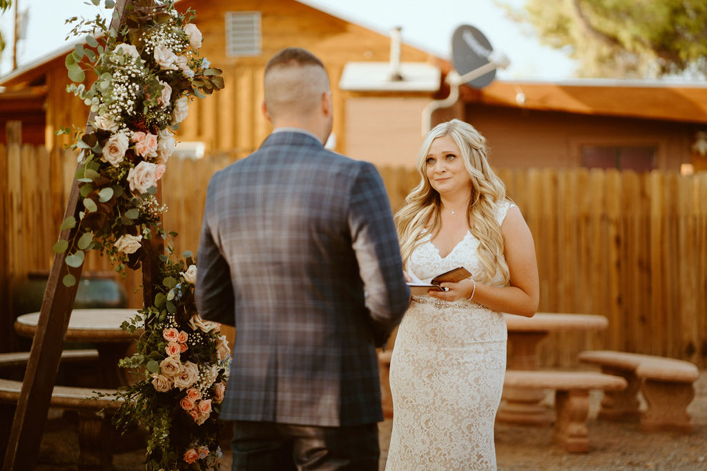 Bride Reading Vows during Cactus Joe's Micro-Wedding