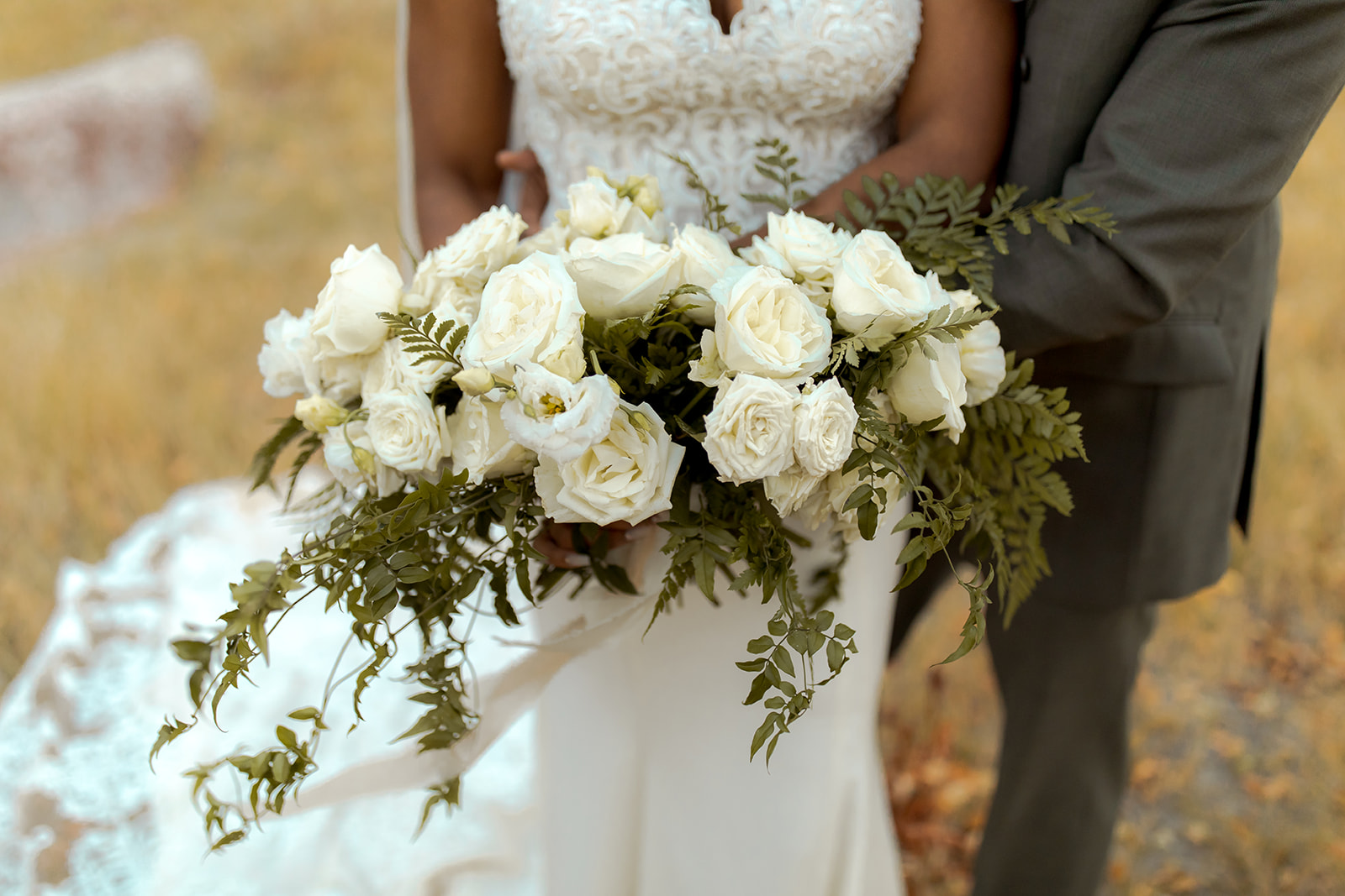 White Rose and Greenery bouquet for white, sage, gold, and greenery fall theme for fall wedding