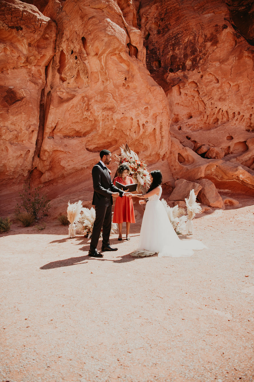 Ceremony at Valley Fire with Officiant and Bride & Groom 