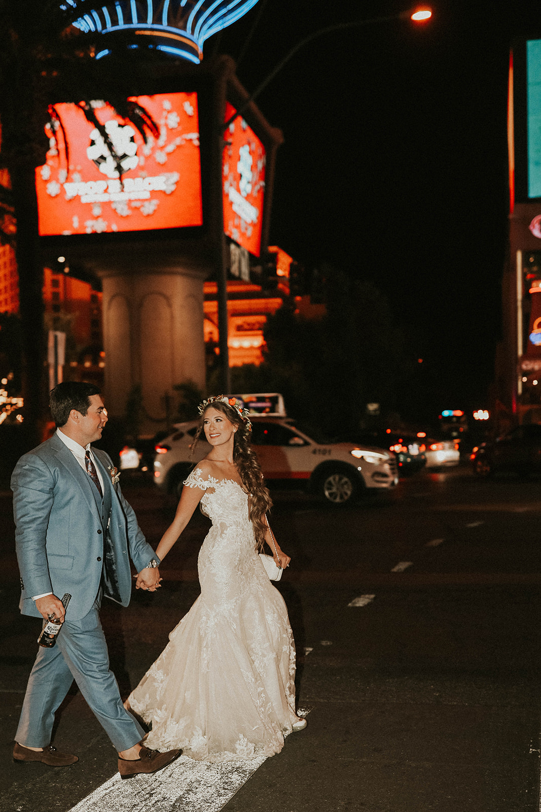 Couple Head Back to the Las Vegas Strip after Dry Lake Bed Fall Inspired Elopement