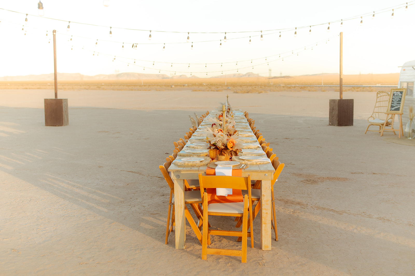 Bistro Lighting in Desert for Dry Lake Bed Micro-Wedding