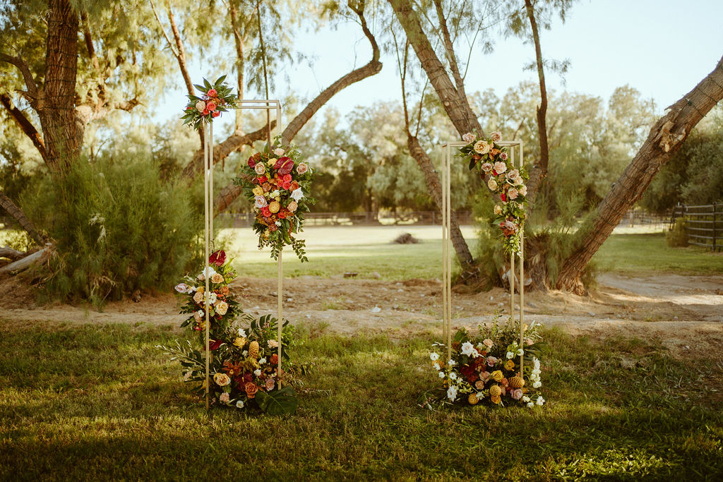 Gold Stand Ceremony Decor & Florals for GreenGale Farms Hawaiian Elopement