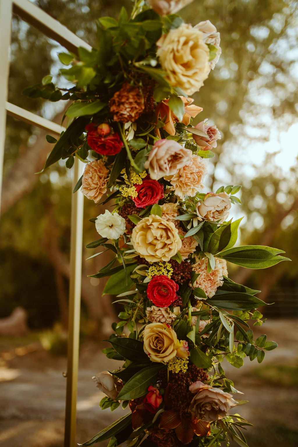 Gold Stand Floral Set-up at GreenGale Farms Hawaiian Elopement