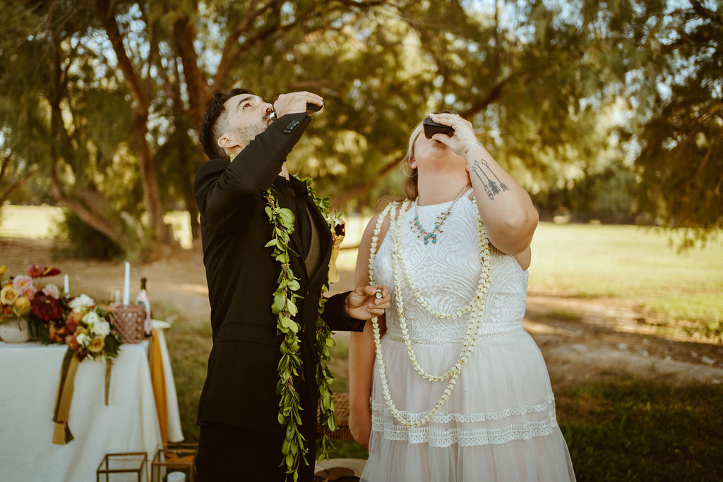 Newlyweds Taking Shots from Flasks  after Eloping 