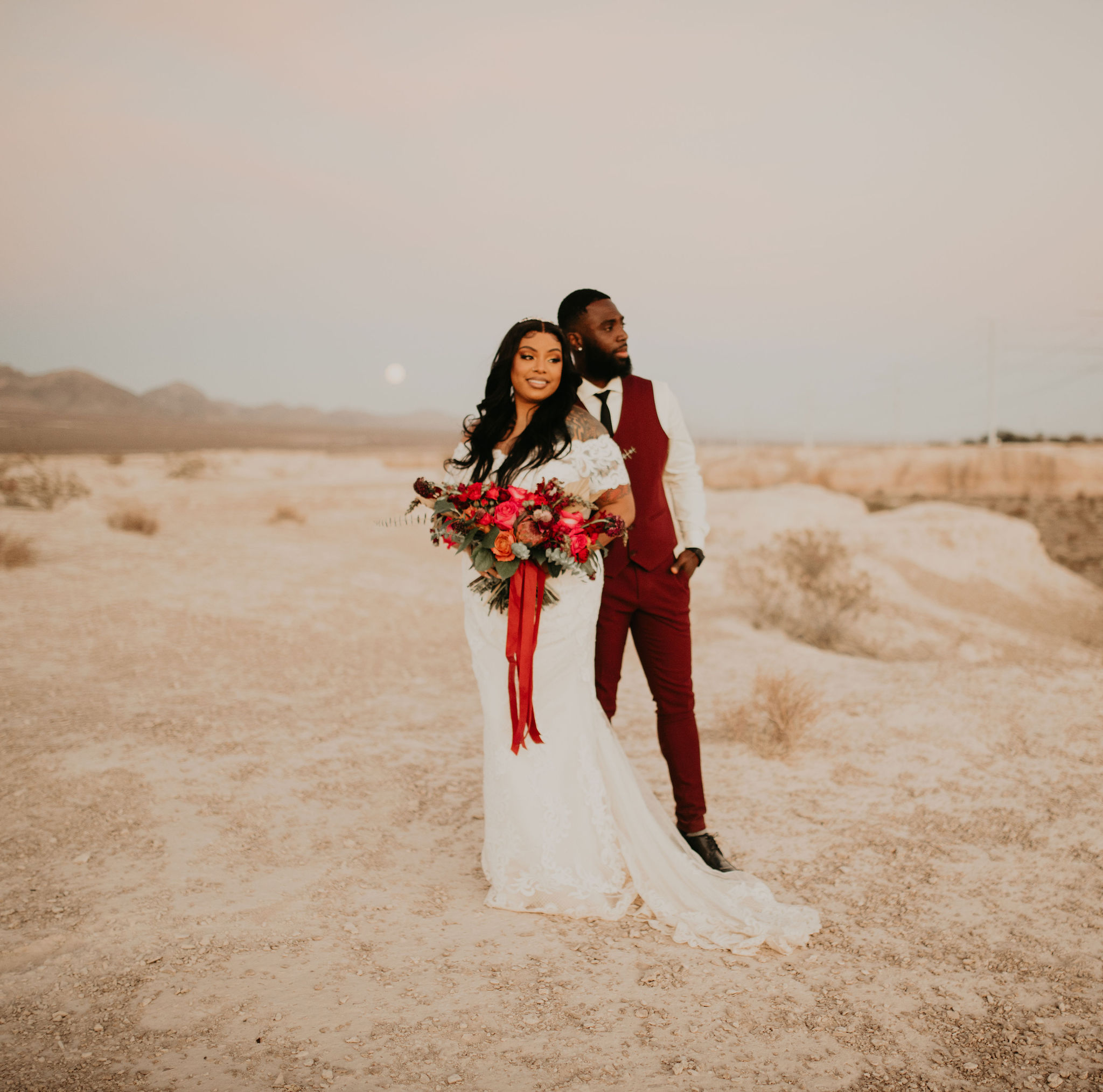 Couple Standing in Desert after Ceremony 