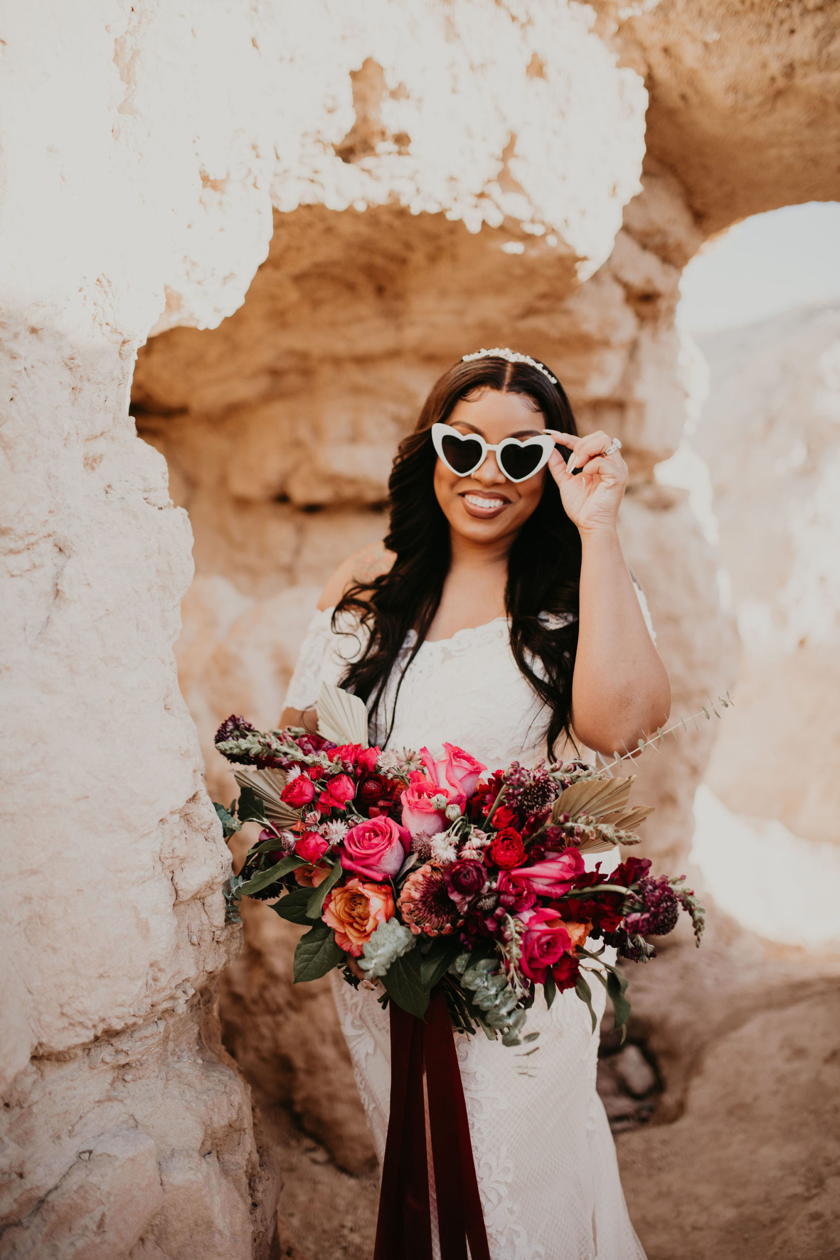 Bride with White Heart Shaped Sunglasses in Las Vegas 