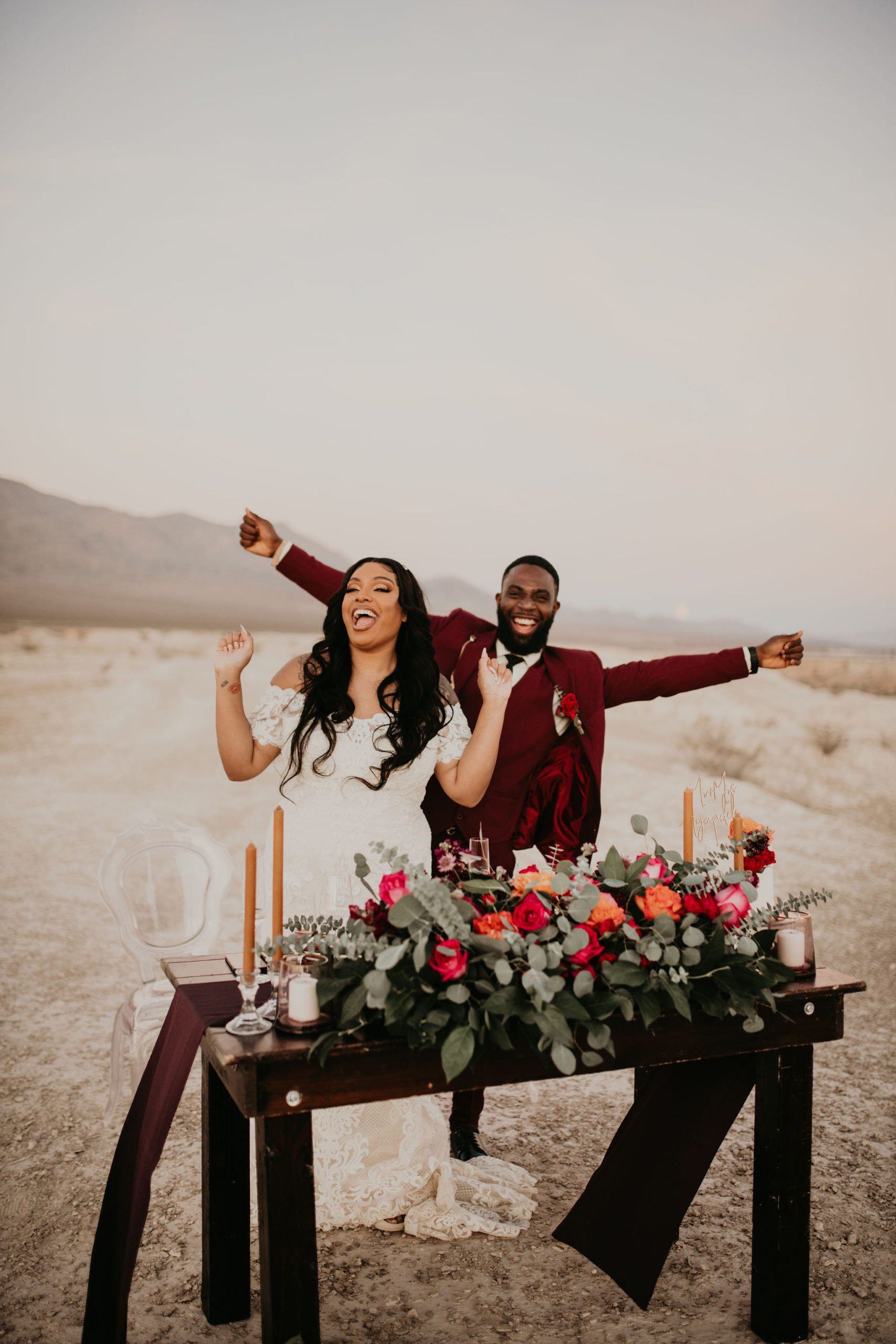 Newlyweds Happy after Eloping Just the Two of Them in Jewel Tone Las Vegas Elopement