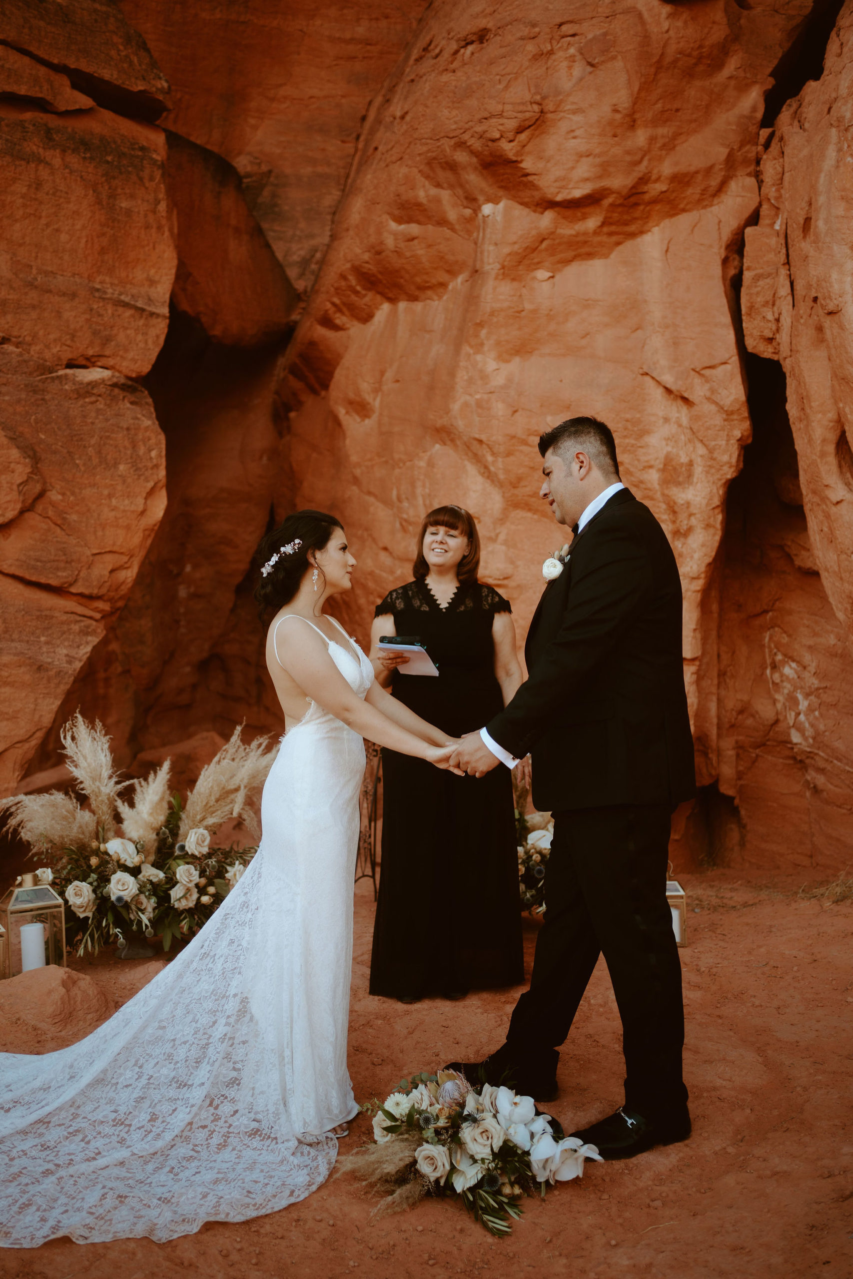 Bride & Groom getting married at Valley of Fire Ceremony Location Just Outside of Las Vegas Elopement 