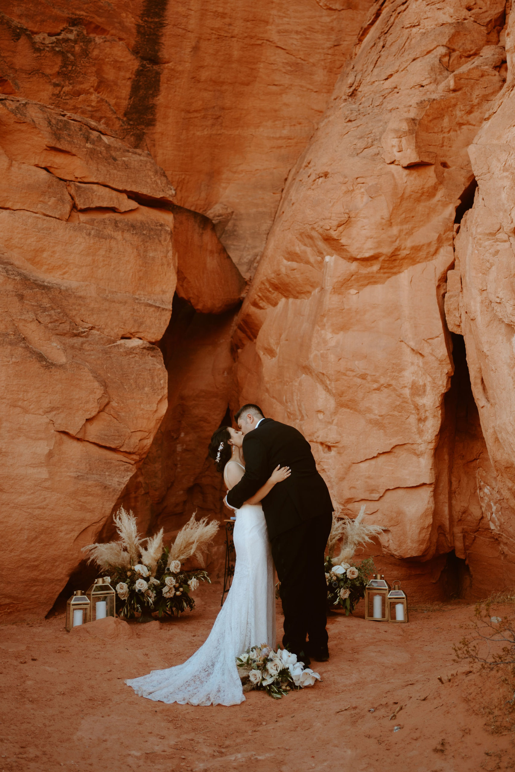 Bride & Groom's First Kiss as Newlyweds at Valley of Fire in Las Vegas 