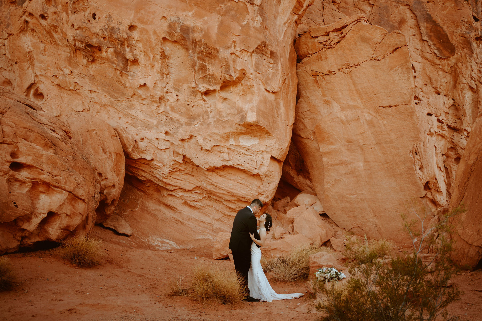 Couples First Dance near Dramatic Red Rocks Just Outside of Las Vegas Elopement 