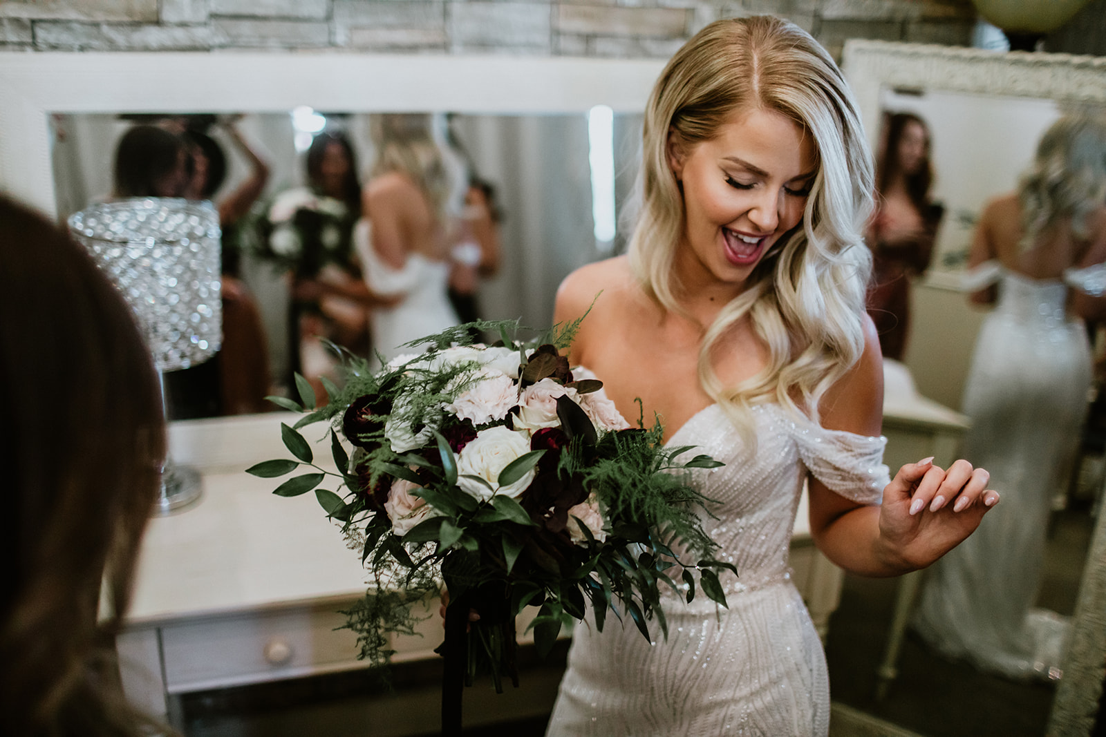 Bride with Bouquet for Moody Modern Glam Lotus House Wedding 