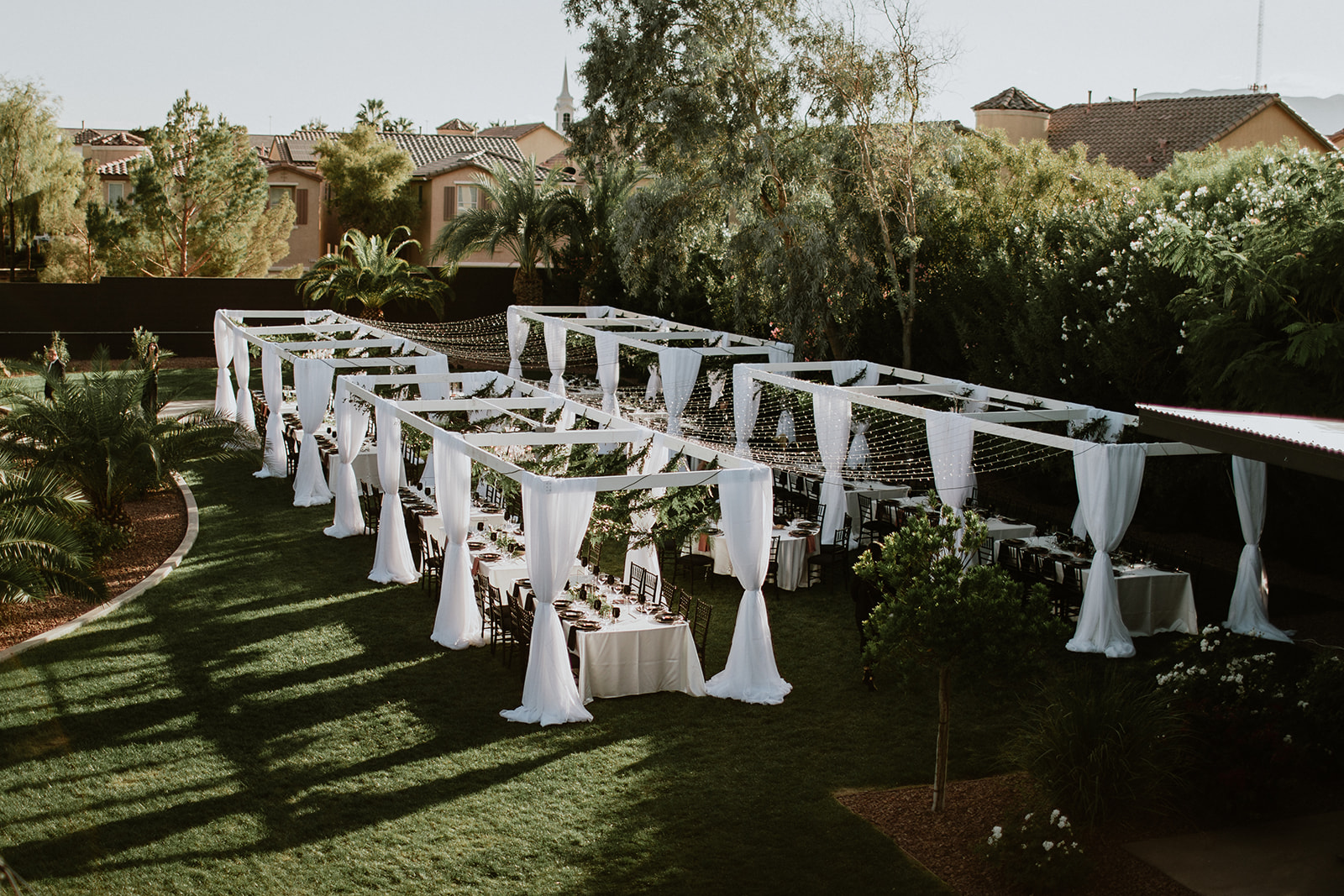 Outdoor Wedding Reception Set-up for Moody Modern Glam Lotus House Wedding 