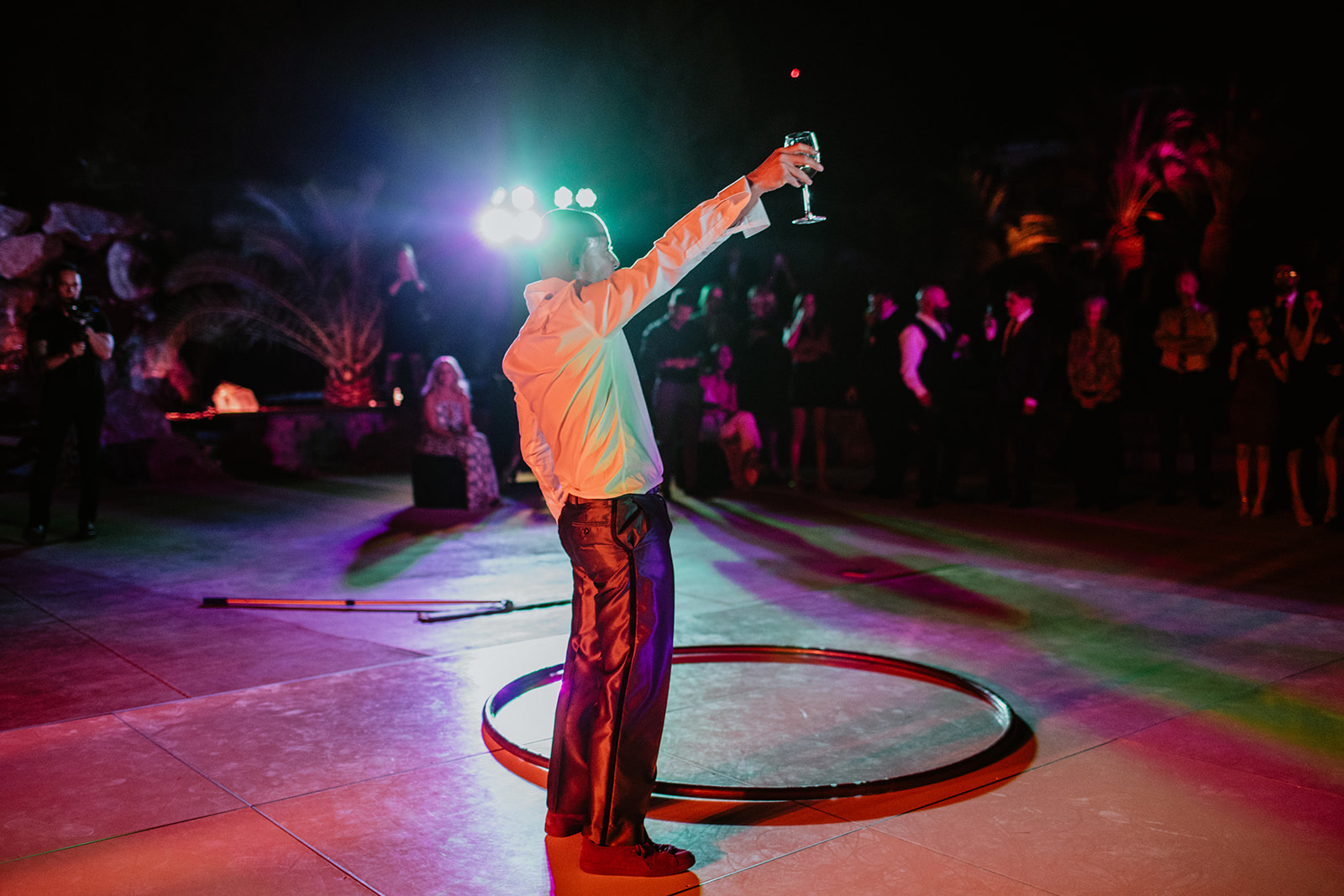 Cirque Du Soleil performer doing toast at Las Vegas Wedding 