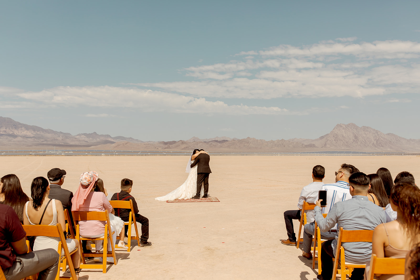 Couple having First Dance as Newlyweds in Dry Lake Bed in Las Vegas 