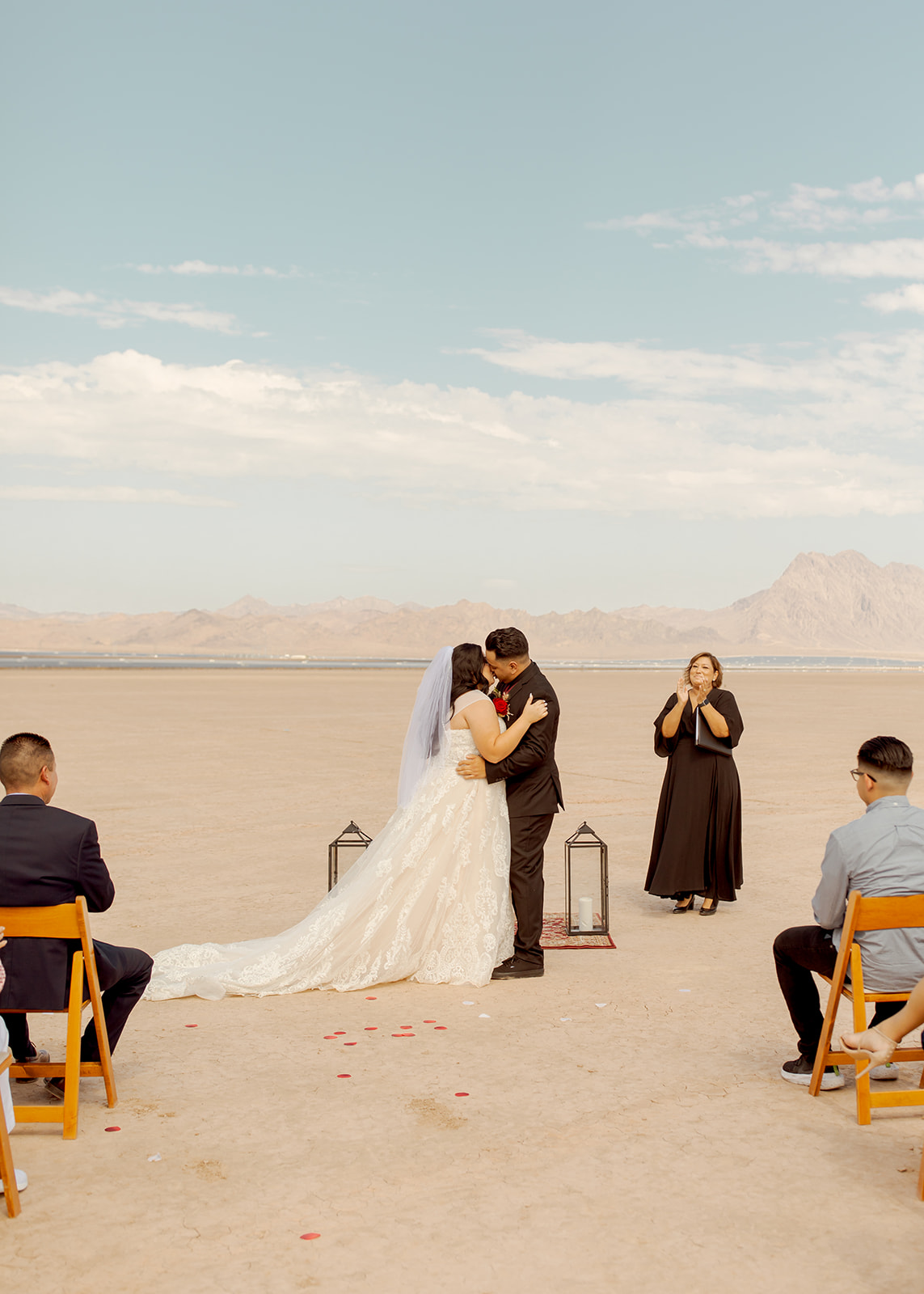 Couples First Kiss as Newlyweds in Moody Dry Lake Bed Elopement 