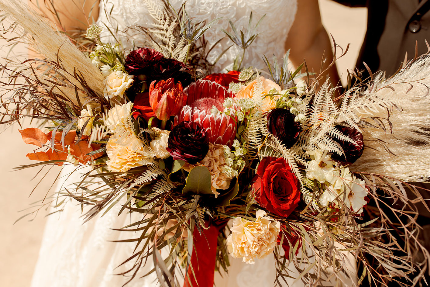 Moody Dry Lake Bed Elopement Bouquet with Roses, Pampas & Greenery 