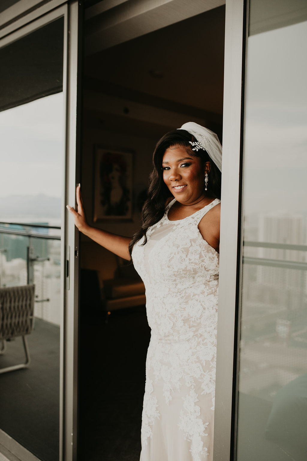 Bride Smiling on Las Vegas Balcony 