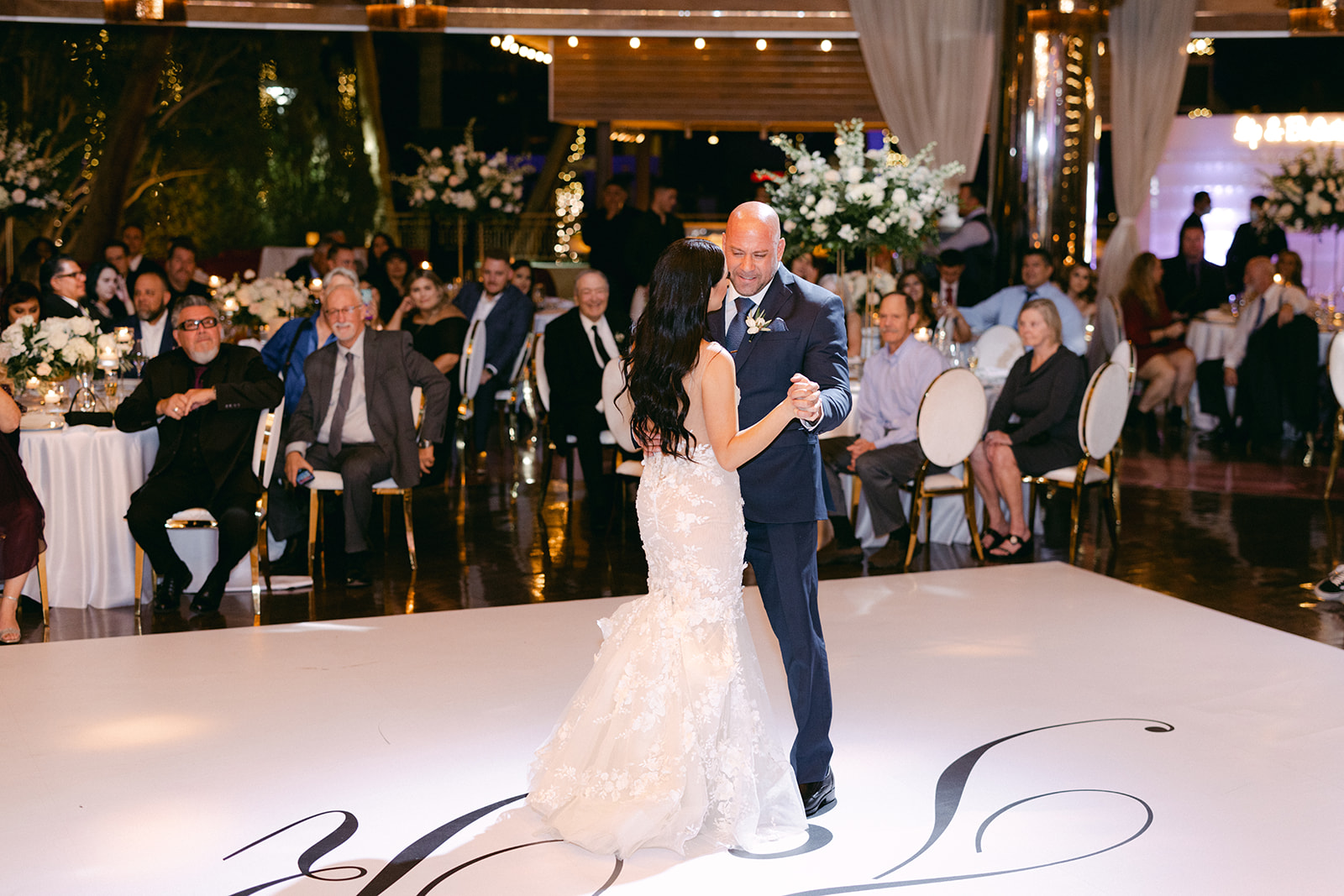 Father and daughter dance during reception for Red Rock Casino Timeless Modern Wedding 