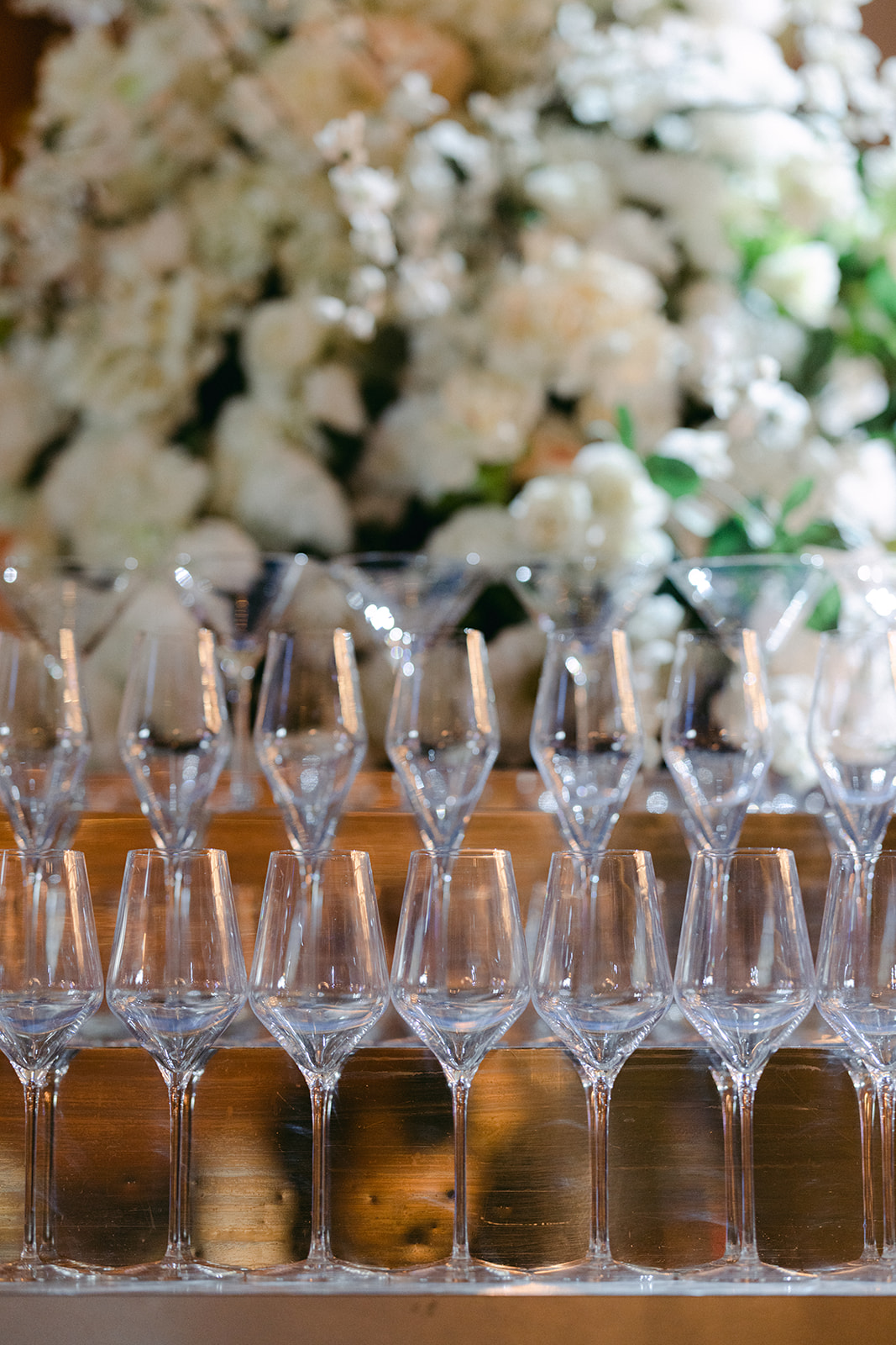 Champagne glass set up at bar 