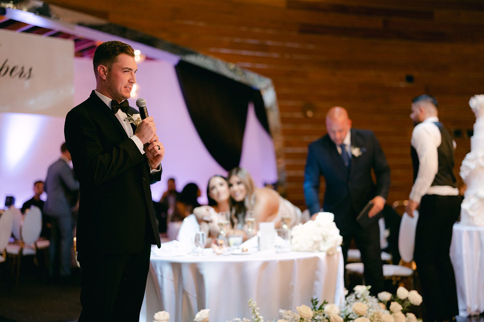 Groom giving speech during reception for Red Rock Casino Timeless Modern Wedding 