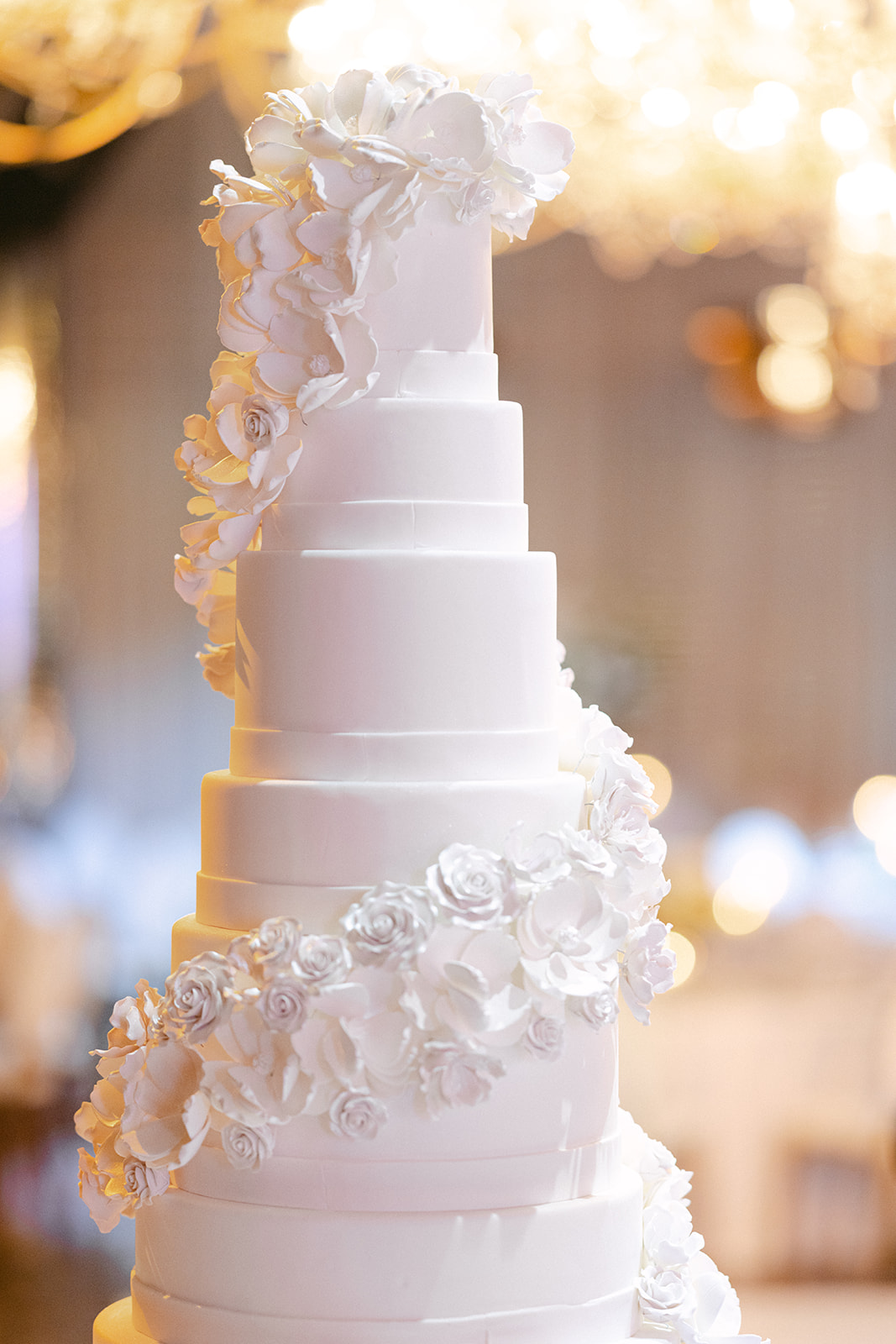 Tall all white wedding cake for Red Rock Casino Timeless Modern Wedding 